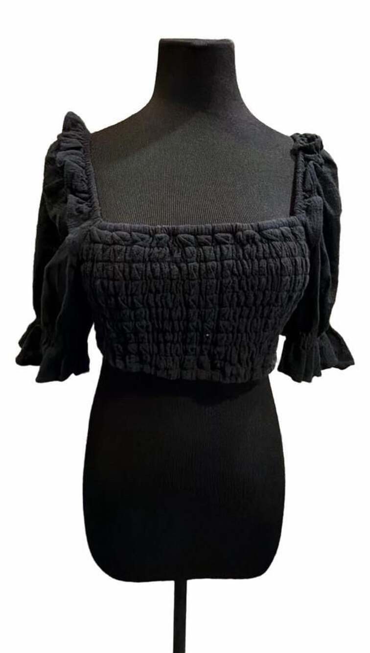 886 Free People Smocked Crop Top Size M Black Square Neck